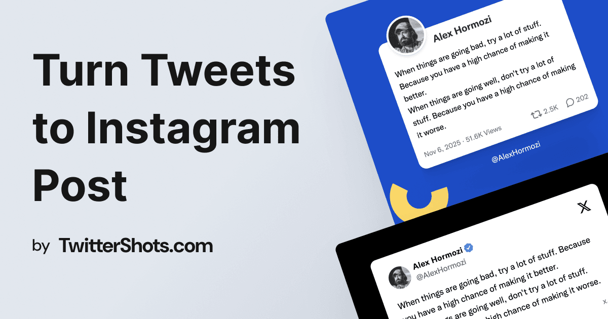 TwitterShots product preview showing a styled tweet screenshot